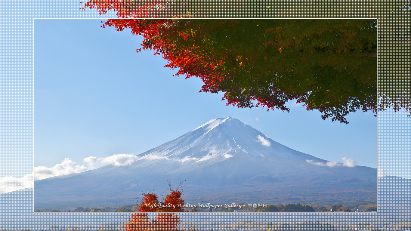 紅葉彩る富士山の壁紙／Wallpaper of Mt. Fuji in Autumn in Fuji Lake Districti (1366×768)
